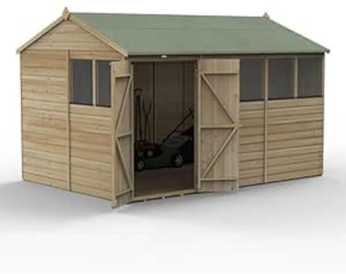 Forest Garden Beckwood 12x8 Reverse Apex Shed | 6 Windows | Double Door|25 Year Anti-Rot Guarantee
