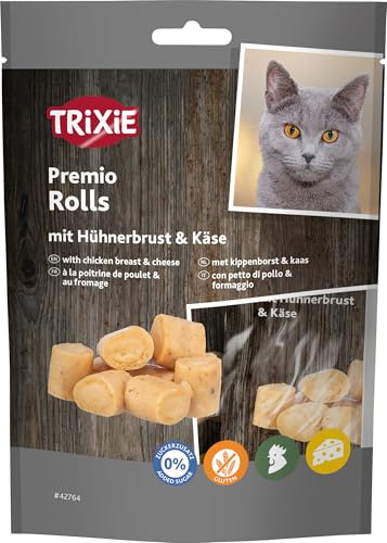 Trixie Katzensnack Premio Chicken & Cheese Roll - leckere Katzenleckerlis mit Huhn & Käse - aus natürlichen Zutaten, 50g - 42764