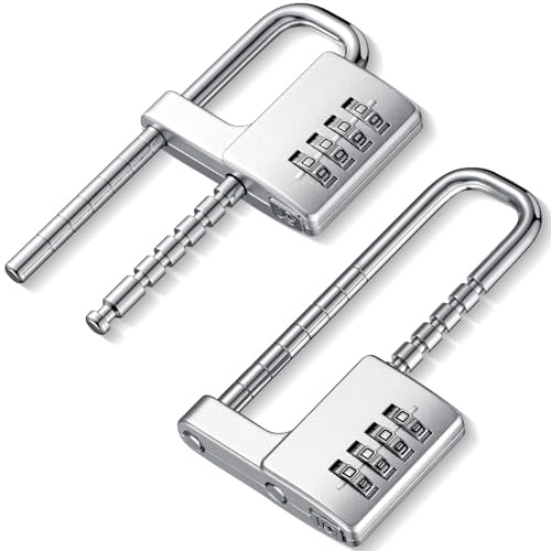 Gisafai 2 Pcs 4 Digit Combination Cabinet Lock U Shaped Code Gym 2.51 x 4.6 Inch Adjustable Padlock Metal Long Shackle Lock for Under 0.6 Width Outdoor College Fences Sports Lockers Gym