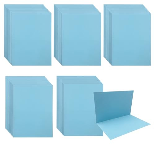WYAN 50 Stück Blanko Papier Karten,Karten,Blanko Falt-Karten,Memory Wort Karten Mitteilungs Karte,für Grüße Hochzeit Einladung(azurblau)