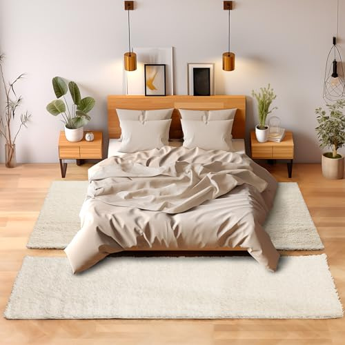 SIMPEX Bettvorleger Schlafzimmer Teppich Läufer Flur Teppich Küchenläufer Hochflor 3 Teiliger Set Bettumrandung Einfarbig Modernes Design Soft Flauschig & Extra Weich