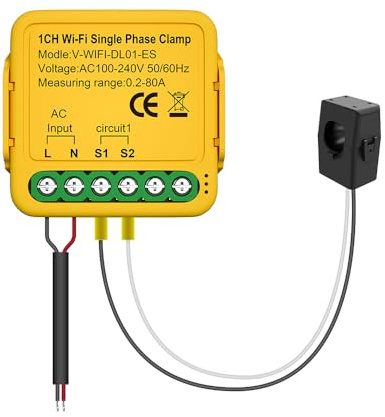 Tuya WiFi Smart Home Energiemonitor, 2,4 GHz, intelligenter Energiezähler, einphasiger Verbrauchsmonitor, 80 A, Solar-Stromwandler, Klemme, Stromverbrauchsmonitor, Stromstatistik, 100–240V AC, 50/60Hz