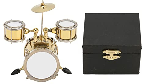 Miniatur-Musikinstrument-Nachbildung, Trommel-Set, Kupfer, Miniatur-Schlagzeug-Modell mit Koffer, Mini-Percussion-Musikinstrument, Modell, Puppenhaus-Ornament