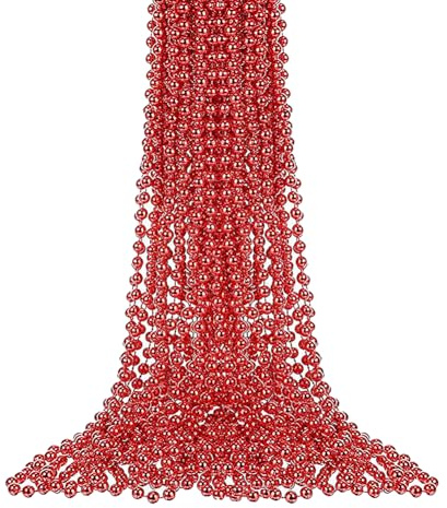 Lot de 15 Colliers de Perles Rondes en Plastique pour Costume de Mardi Gras Accessoires de fête Rouge