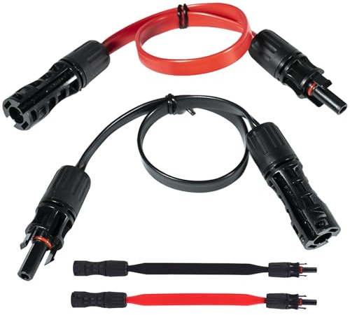 2 Stück 6mm² Solarpanel Flachkabel, 100CM Solar Verlängerungskabel | Flexibel Kabel mit Stecker und Kupplung, Schwarz & Rot PV Flach Solarkabel für Solarmodulen und Wechselrichtern