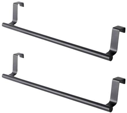 NUWIQ 2 Piezas Toallero para Armarios, 23cm Toallero de Acero Inoxidable, Diámetro de Suspensión 2cm Toalleros de Cocina, Colgador Trapos Armarios y Alacenas para Cocinas y Baños, Negro