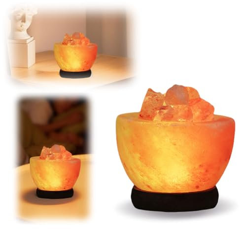 LYEAA Lampe au Sel Naturel de l'Himalaya, 1,5-2 kg, 100% Naturel, avec Câble et Ampoule Inclus, Base en Bois - Lampe au Sel pour un Environnement Relaxant et Sain