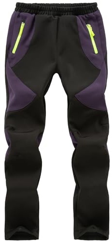 nayjury Kids Boys Girls Hiking Snow Ski Pants Waterproof Winter Warm Elastic Waist Pants Fleece Lined with Zipper Pockets#16012-Purple XXL,14-16Years