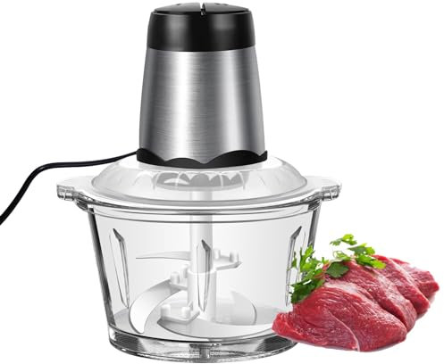 Food Chopper 2L Mini Chopper with Glass Bowl, Food Chopper for Vegetables, Electric Processor Blender Multi Chopper, Electric Food Chopper, Food Processors, 2 Speeds