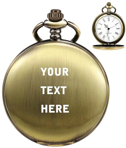 TREEWETO Personalised Pocket Watch Engraved Bronze Case Pocket Watches Custom Gifts for Wedding Best Man Men Father Grandad