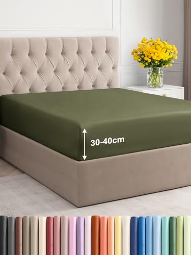 Spannbettlaken 120x200 - Mikrofaser Spannbetttuch 40cm (16) - Salbei Grün
