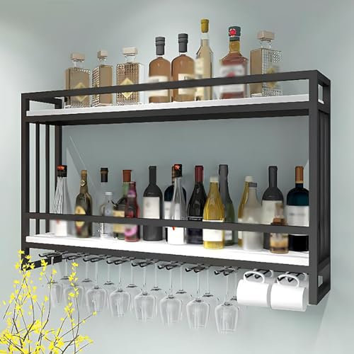 ICEMOB Botellero Pared Metal/Vinotecas,Creatividad Botellero Vino,Exhibidor De Vidrio,Almacenar Botellas para Cocina, Comedor, Hogar, Bar,100 * 20 * 61Cm,Negro