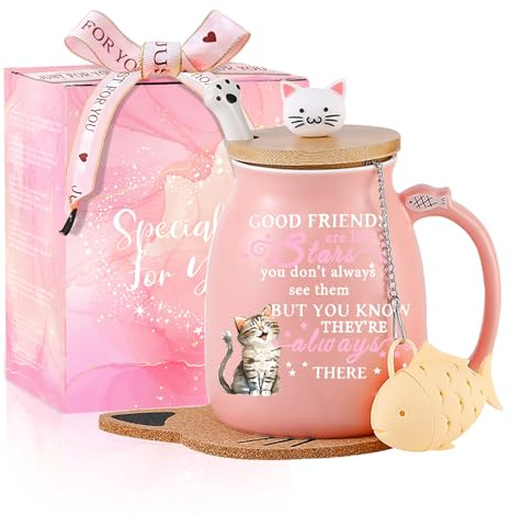 Cadeau d'amitié pour femme, tasse à café chat mignon, cadeau d'anniversaire unique pour femme, elle, fille, amoureux des chats, tasse à café kawaii en céramique pour amis, cadeau de Noël galentines