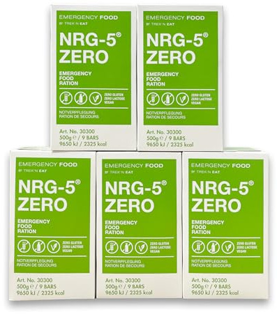 NRG 5 ZERO Emergency Food Prepper Notfallnahrung 5x500g MRE - Survival Nahrung Notnahrung für 5 Tage - Notration Glutenfrei Lactose-frei Vegan - Langzeitnahrung kompakt & nährstoffreich Notvorrat