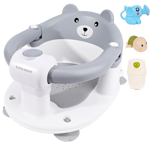 Bebamour Baby Bath Seat 6 Months+ Child Bath Tub Non-Slip Chair with Toys, Baby Water Jug, Bear