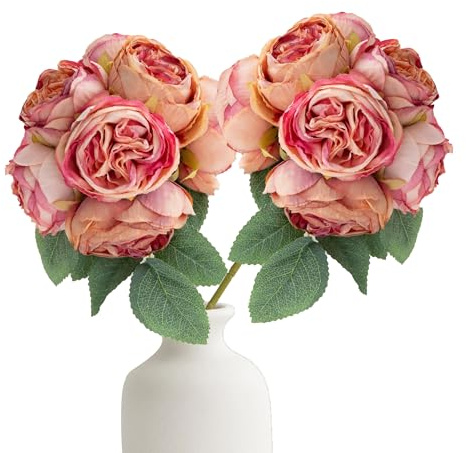 duoyif Ramo Rosa De Seda Decor 2 Ramo De Rosas Falsas Rosa Artificiales 8Piezas Cabeza De Flor, Flores Artificiales para Cementerio Bodas Oficina Casa Decor Centro Mesa (Rosa Rosa a1)