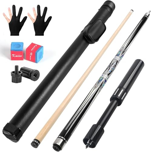 Kmise Professioneller Pool-Queue-Stick – 19 20 21 oz Queue-Sticks aus kanadischem Ahorn, Schaft mit geringer Durchbiegung und teleskopischer Verlängerung aus Kohlefaser, Pool-Sticks für Erwachsene
