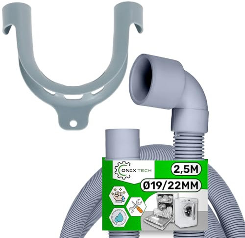 Ablaufschlauch Waschmaschine und Spülmaschine 2,5 m Ø 19/22 mm Gerade und Gewinkelt - Garantie 5 Jahre - ONIX TECH