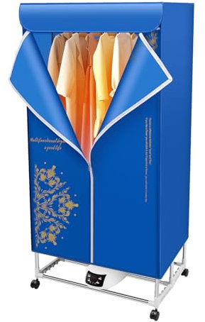 HuKaiL Wäschetrockner Klein, Tragbarer Mini Trockner PTC-Heizung mit 3 Trocknungsmodi und 0-240 Minuten, 60-70℃ klappbar Kleiner Wäscheständer mit 30kg Tragfähigkeit Haken, 70 * 50 * 150cm