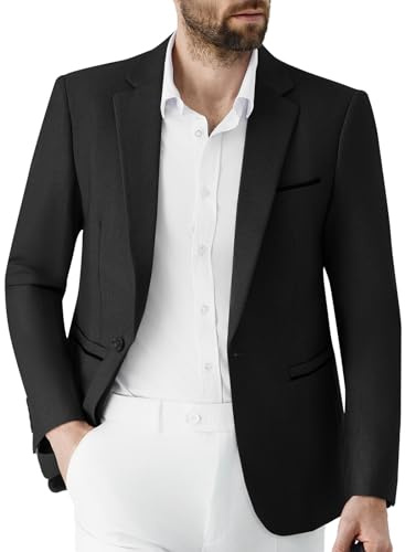 Autsel Blazer Homme Un Bouton Veste de Costume Slim Fit Veston Homme Casual Elégant pour Mariage Business Soirée Noir M