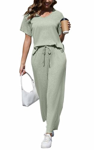 CheChury Conjunto Chándal Dos Piezas Mujer Casual Conjunto de Camiseta de Manga Corta y Pantalones Conjunto de 2 Piezas de Verano Mujer Conjunto Deportivo Cómodo Conjuntos Lounge Ropa Verano Pijama