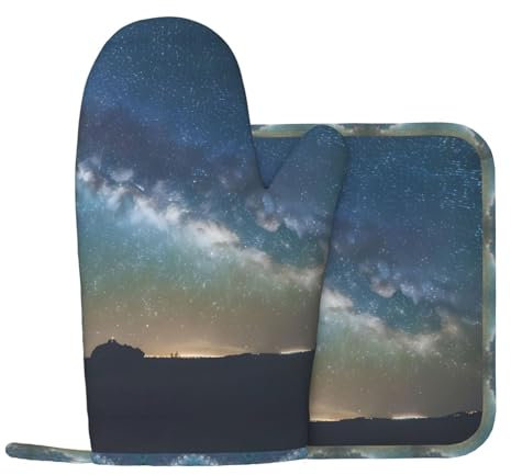Starry Night Sky Outer Space Silicone Oven Gloves and Pot Mat Cooking Multifunctional Oven Gloves Kitchen Supplies