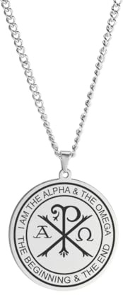 Amaxer Chi Rho Halskette für Männer Griechisch-Orthodoxe Alpha Omega Symbol Medaillon Runde Edelstahl Schmuck Kette Halskette