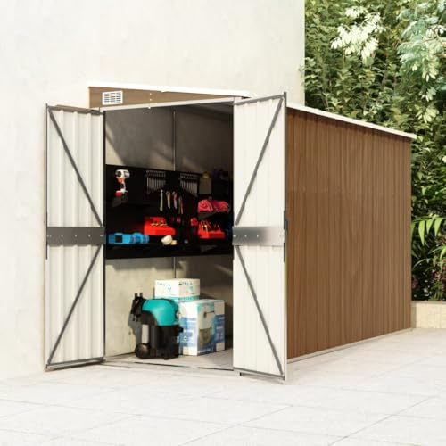 Verderoom Gartenhaus Metall Wand Geräteschuppen Gartenhütte Gerätehäuser Geräteschrank Container Haus Fahrradschuppen Verzinkter Stahl-Braun-118 x 288 x 178 cm