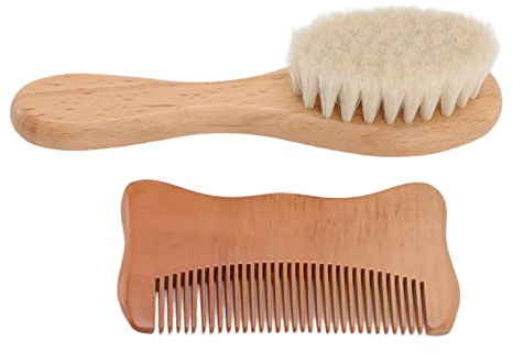Holzbaby Haarbürste Kamm Set natürliche Wolle weiche Borsten sanfte Kopfhautmassage Neugeborenes Kleinkind Pflegekit Verbund Holz Leicht 70 g 2pcs Babyparty