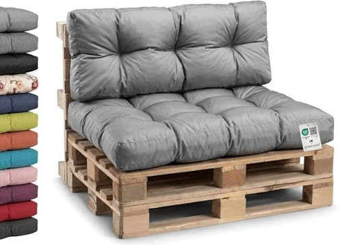 Gutekissen® Palettenkissen Wetterfest, Gartensofakissen, viele Farben und Größen PPI (Set (Sitzkissen 120x80 +Rückenlehne 120x40), Grau-wasserfestes)