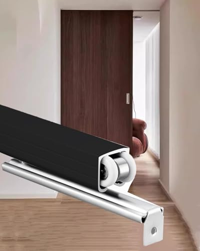 Minglez SchiebetüR Bausatz Schiebetür-Set für Innenlaufschiene, Schwarz/Silber, für Einzelne Holztüren, 76, 100, 130, 132, 140, 150, 160, 190 cm(Black,150 cm/58.9 inch)