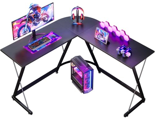 ODK Gaming Tisch, 120 x120 cm Gaming Schreibtisch L-förmig, Stabiler & platzsparender Eckschreibtisch für Homeoffice und Gaming, Schwarz
