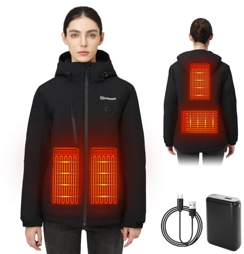 Mincoo Chaqueta Calefactable Mujer Con Batería De 7,4 V Y 18400 MAh, Chaqueta Invierno Con 3 Modos De Calefacción, Ropa Calefactable Resistente Al Viento Para Esquí, Senderismo, Acampada