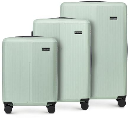 WITTCHEN Stripes Line Set di valigie 3 pezzi | (36/65/96 L) in ABS rigido, 4 ruote 360°, lucchetto a combinazione & manico telescopico | Valigia cabina/media/grande - Colore: Verde menta