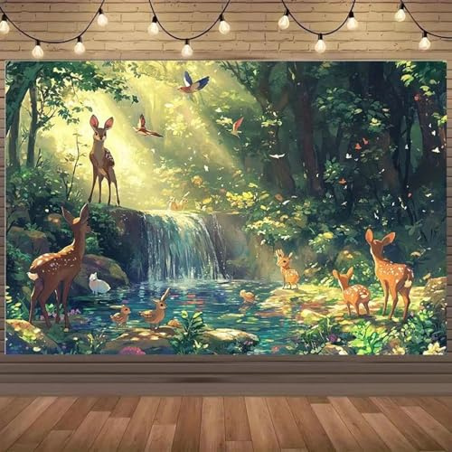 1pc deer and themed background with birds streams - used for photography studio decoration events