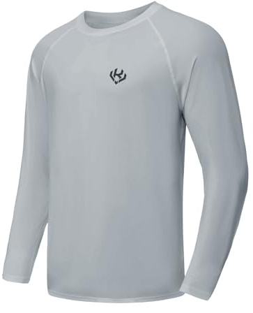 Vankee Camisetas Deporte Hombre Secado Rápido Respirable Camisetas Manga Larga Camiseta Funcional Ligera de Shirt UV Protección Top Cuello Redondo Holgado Shirts Aplicable Correr Fitness Entrenamiento