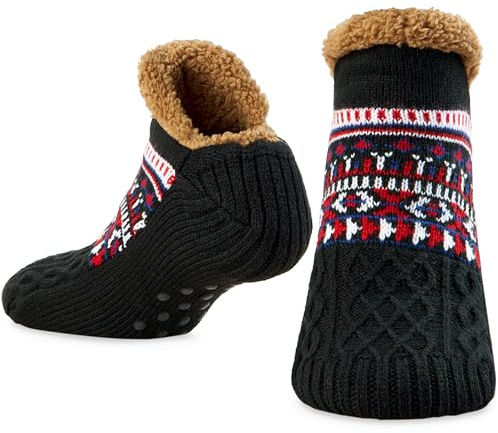 Get Trend Chausson Chaussette Homme en Polaire, Chaussettes Pantoufles Antidérapantes et Thermiques Hiver, Cadeau Homme, EU 40-43.5 (40/43.5 EU, Noir)