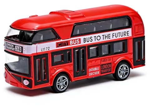 Bus Toy Double Decker, Red Diecast Toy Bus Alloy Pull Back Car Model Toys, Sightseeing Tour School Metal Buses, Vehicles Metal Die Cast Free Wheeling Action Model Birthday Gift for Kids Grils and Boys