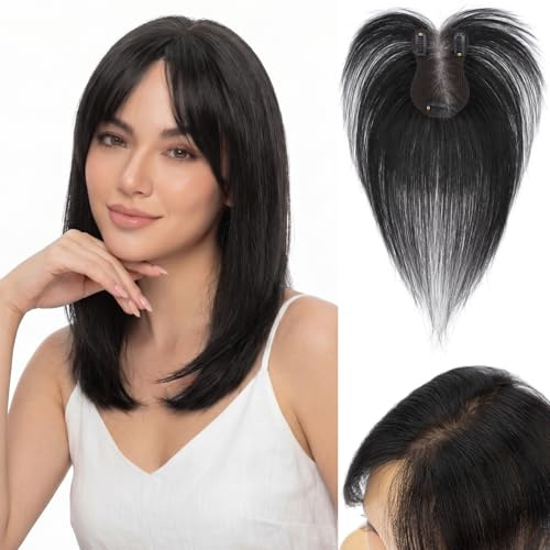 Rich Choices Volumateur Capillaire Femme Naturel Frange Rideau 14g Toupet Cheveux Humain Extension a Clip Cheveux Naturel, 25cm #1B Noir