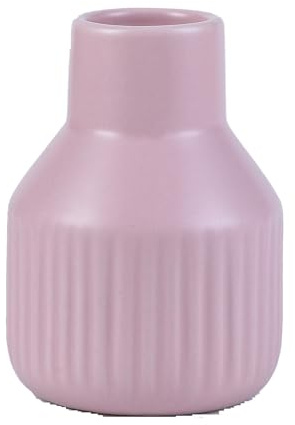 Vase Rosa Keramik Klein 12cm – Blumenvase mit Rillen, Trockenblumen Pampasgras Kunstblumen Boho, Deko Vase für Wohnzimmer Regal Schlafzimmer, Geschenk Frauen (Blumen Nicht enthalten)