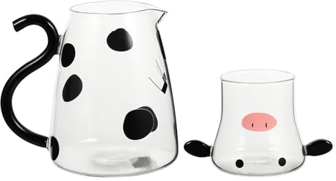 VICASKY Bouilloire en Verre 550 Ml Motif Dessin Animé, Compatible Micro-ondes, Ensemble Pichet D'eau Froide et Tasse Combinés, Théière pour Lait et Thé Parfumé, Cuisine et Boissons