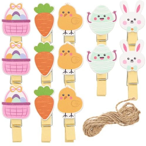 DEARMAMY 40 Mollette in Legno Pasquali a Forma di Coniglietto, Mini Clip Portafoto Resistenti per Decorazioni di Pasqua, Perfette per Lavoretti e Foto da Appendere