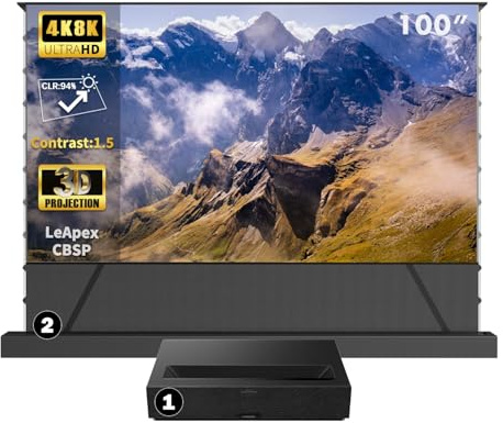 Formovie Theater Premium 4K UST Projector with LeApex 110 CBSP Screen | 2200 ISO Lumens | 94% Ambient Light Rejection | Dolby Atmos & 3D Ready | Smart Auto Alignment