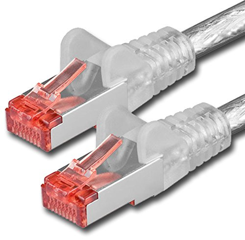 1aTTack.de 1x 50m Cable de red SFTP PIMF Cat6 RJ45 transparente | Cable de red LAN Gigabit 1000 Mbit/s y 250 MHz para router, switch, módem, PC, portátil, Smart TV, consola, NAS y patch panel