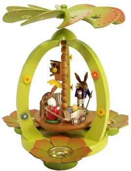 Rudolphs Schatzkiste Osterdekoration Pyramide mit Hasen und Handwagen Höhe 28cm NEU Ostern Pyramide Osterpyramide Holzpyramide Tischdekoration Dekoration Weihnachten Wärmespiel Lichter Figur Edelholz