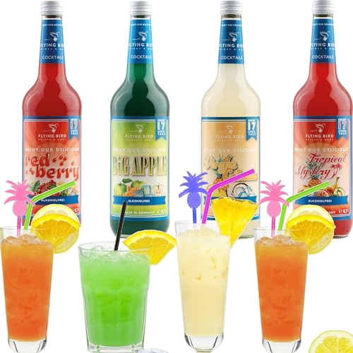 Mixpaket für 68 alkoholfreie Cocktails | 4 Flaschen 0,7l Premix mit allen Zutaten | Einfach Saft auffüllen, fertig