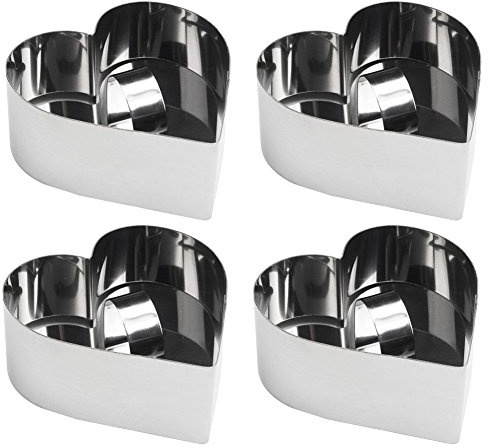 4 Stück Edelstahl Dessertringe Speiseringe Herz mit 4 Ringe und 4 Stamper Klein Kuchenringe Backen Werkzeuge ø 8cm Höhe: 4cm