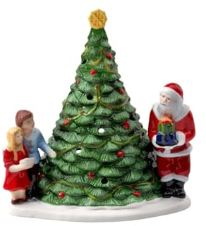 Villeroy & Boch - Christmas Toy's Santa am Baum Grün, Weihnachtsdekoration, Windlicht, Tischdeko, Dekoration für Wohnzimmer, Flur oder Hauseingang, Dekoartikel Xmas, Weihnachten, Hartporzellan