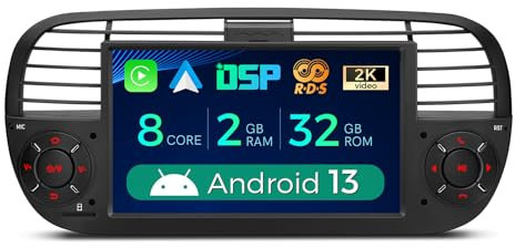 XTRONS 7 Android 14 1 Din Car Stereo 4+64GB for Fiat 500(2007-2015) Black, Octa-Core Radio Player, Built-in 4G ASM DSP 2K CarAutoPlay Android Auto GPS Navigation Bluetooth 5.0 New UI, Optional DAB+