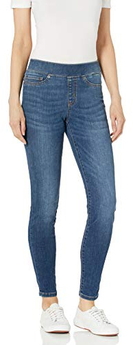 Amazon Essentials Jegging Facile à Enfiler Extensible Taille Mi-Haute - couleurs abandonnées Femme, Bleu Moyen, 36 Grande longueur